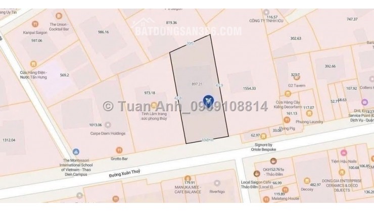 Bán Siêu Phẩm VILLA mặt tiền Xuân Thủy, Thảo Điền, Q.2. DT: 897m2, Sổ Đỏ. Giá: 405 tỷ. LH: 0909108814